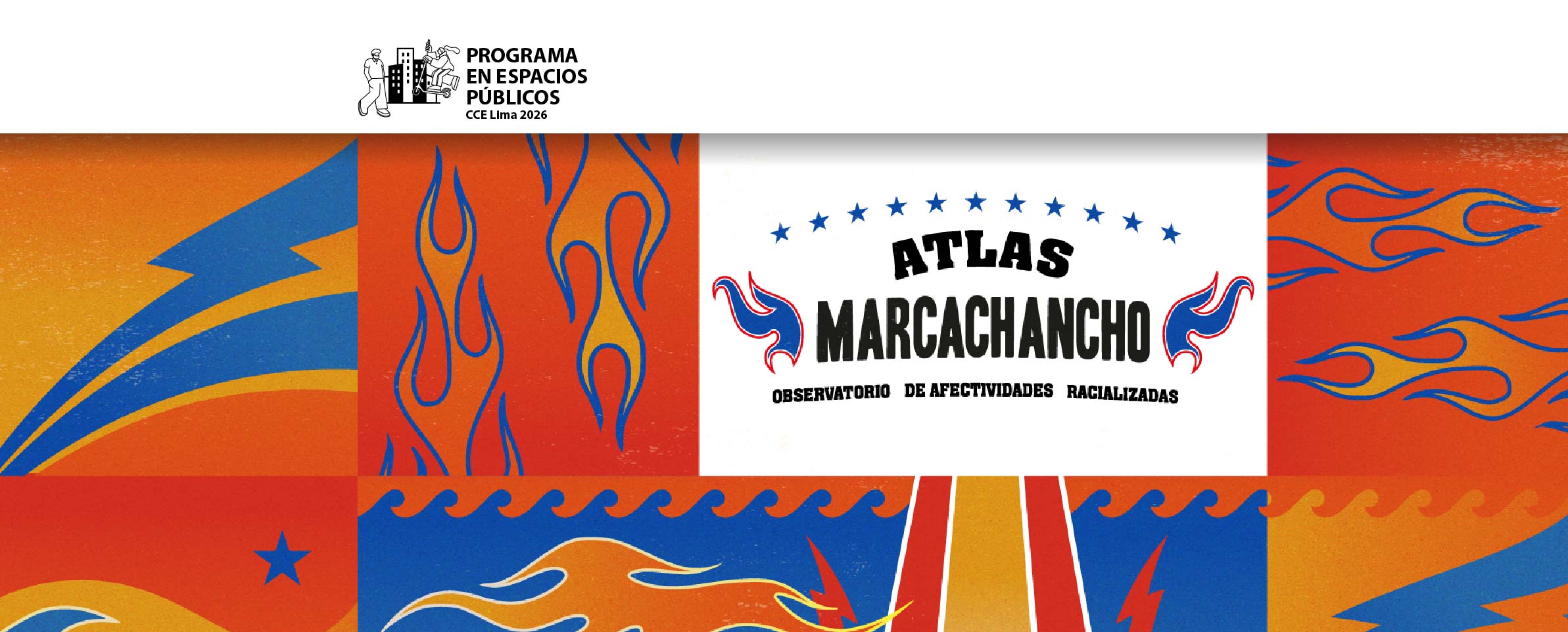 Dibujo de distintas formas como rayos, estrellas, olas y caminos rectos, en colores amarillo, azul, rojo y naranja. En la parte superior aparece ...