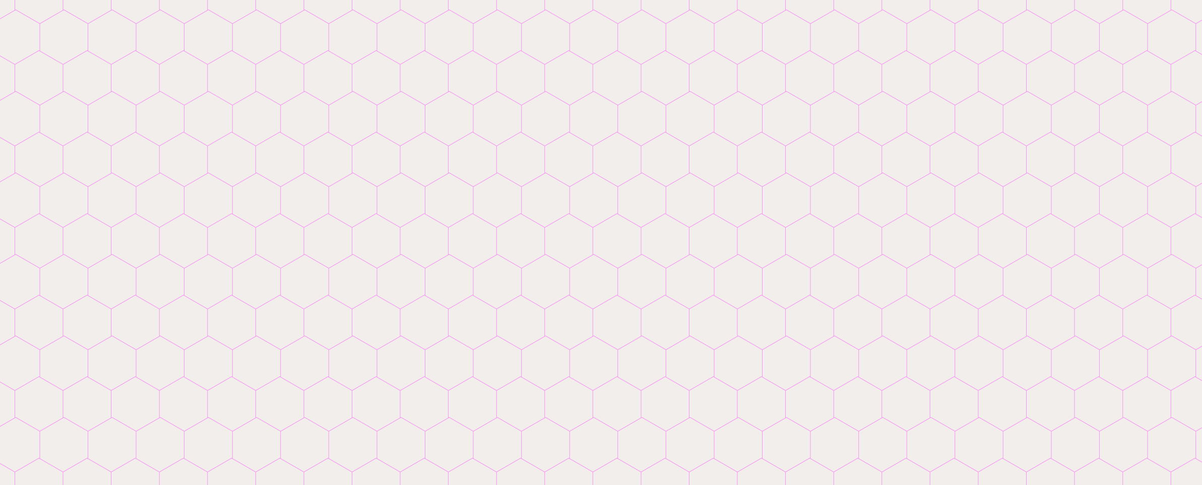 La imagen es un panal de abejas de líneas moradas claras sobre un fondo beige.