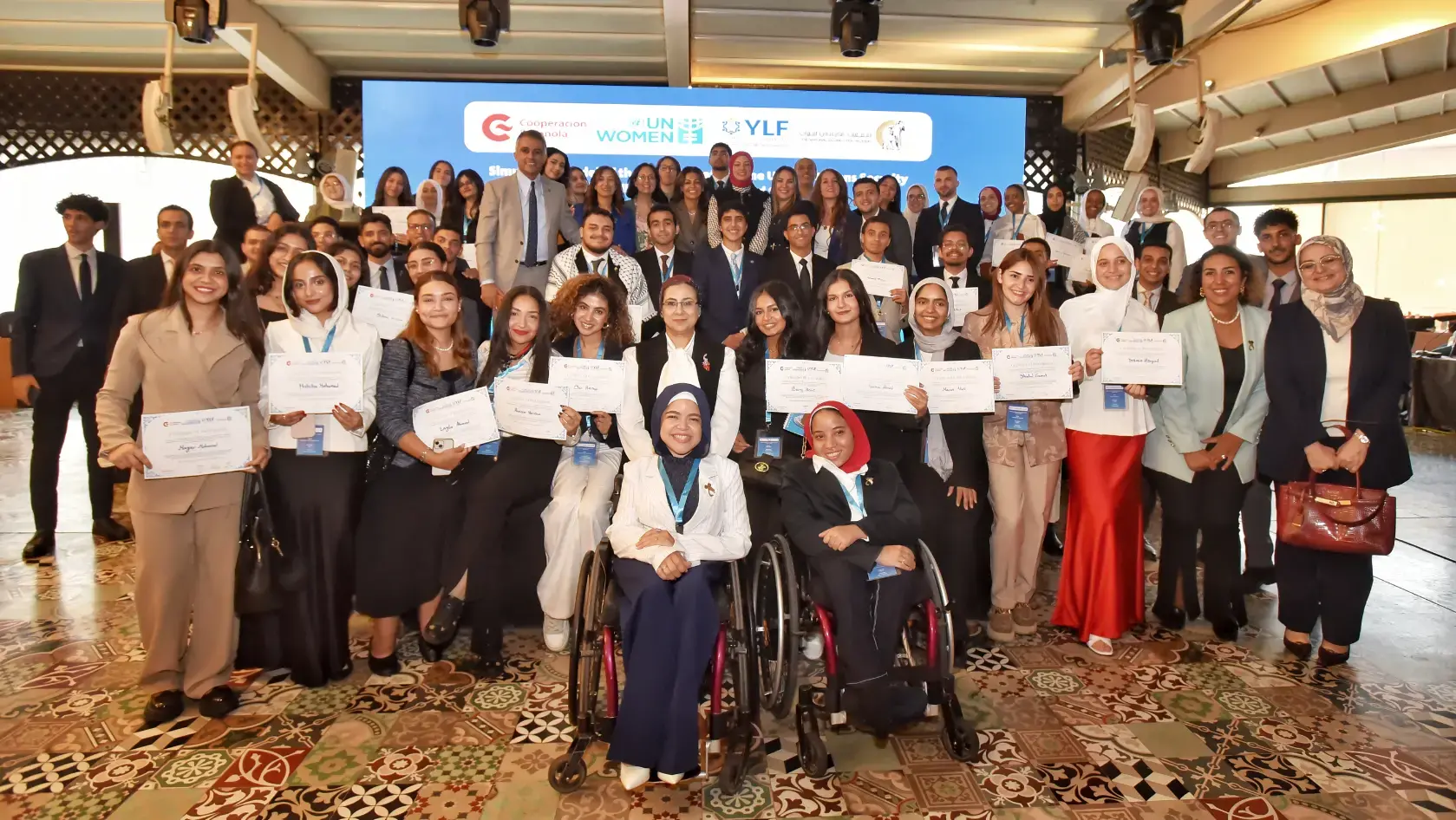 Foto de familia de la primera simulación juvenil en el Mundo Árabe del Debate Abierto sobre la Agenda WPS del Consejo de Seguridad de la ONU. Foto ONU Mujeres